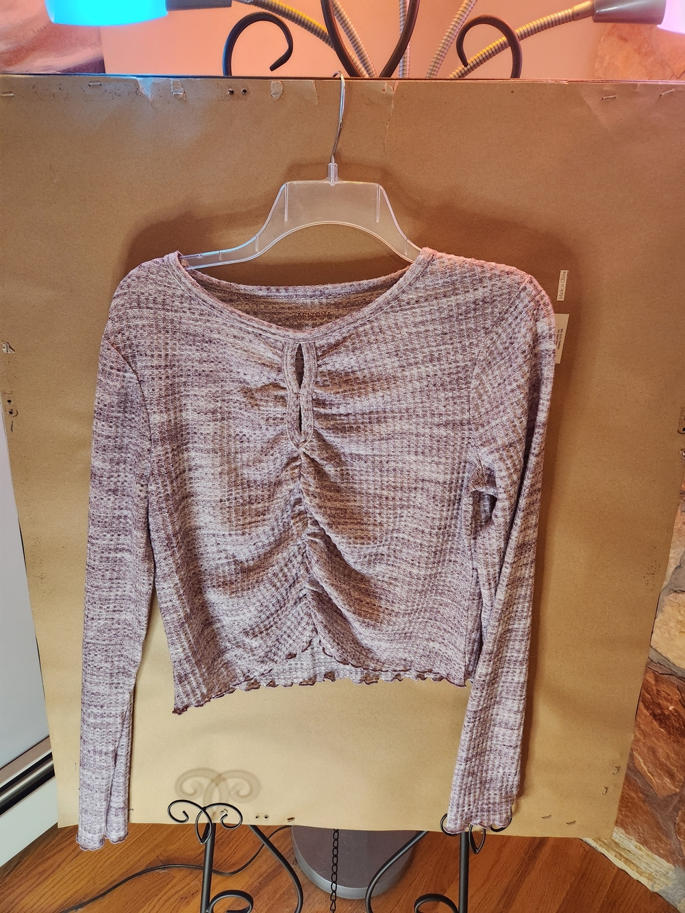 XL Arizona Long-Sleeve Waffle Knit Lavender Ruched Front Top